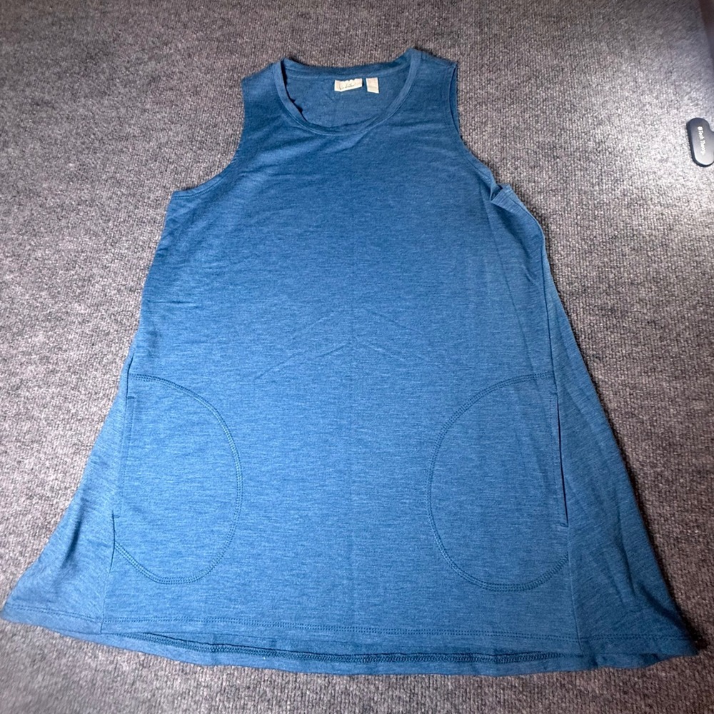 LOGO Lounge by Lori Goldstein Blue Heathered Sleeveless Pockets Tunic Top Medium